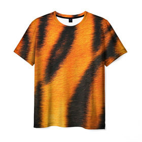 Мужская футболка 3D с принтом Шкура тигра в Кировске, 100% полиэфир | прямой крой, круглый вырез горловины, длина до линии бедер | кошка | полосатая | текстуры | тигр