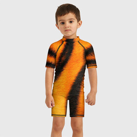 Детский купальный костюм 3D с принтом Шкура тигра в Кировске, Полиэстер 85%, Спандекс 15% | застежка на молнии на спине | кошка | полосатая | текстуры | тигр