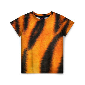 Детская футболка 3D с принтом Шкура тигра в Кировске, 100% гипоаллергенный полиэфир | прямой крой, круглый вырез горловины, длина до линии бедер, чуть спущенное плечо, ткань немного тянется | кошка | полосатая | текстуры | тигр
