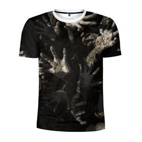 Мужская футболка 3D спортивная с принтом Руки в Кировске, 100% полиэстер с улучшенными характеристиками | приталенный силуэт, круглая горловина, широкие плечи, сужается к линии бедра | Тематика изображения на принте: зомби | руки | тьма