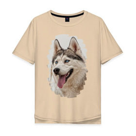 Мужская футболка хлопок Oversize с принтом Симпотяга волк в Кировске, 100% хлопок | свободный крой, круглый ворот, “спинка” длиннее передней части | зверь | серый | хаски | хаски бандит