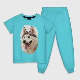 Детская пижама хлопок с принтом Симпотяга волк в Кировске, 100% хлопок |  брюки и футболка прямого кроя, без карманов, на брюках мягкая резинка на поясе и по низу штанин
 | Тематика изображения на принте: зверь | серый | хаски | хаски бандит