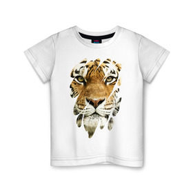 Детская футболка хлопок с принтом Лик тигра в Кировске, 100% хлопок | круглый вырез горловины, полуприлегающий силуэт, длина до линии бедер | tiger | дикая кошка | тигр | хищник