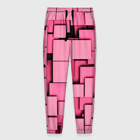 Мужские брюки 3D с принтом Кубики в Кировске, 100% полиэстер | манжеты по низу, эластичный пояс регулируется шнурком, по бокам два кармана без застежек, внутренняя часть кармана из мелкой сетки | квадраты | объем | плитка | розовый