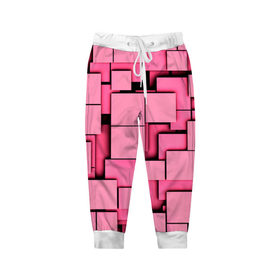 Детские брюки 3D с принтом Кубики в Кировске, 100% полиэстер | манжеты по низу, эластичный пояс регулируется шнурком, по бокам два кармана без застежек, внутренняя часть кармана из мелкой сетки | квадраты | объем | плитка | розовый
