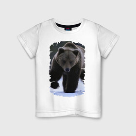 Детская футболка хлопок с принтом Русский медведь в Кировске, 100% хлопок | круглый вырез горловины, полуприлегающий силуэт, длина до линии бедер | берлога | животное | зверь | косолапый | медведь | мишка | потапыч | хищник | хозяин тайги