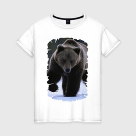 Женская футболка хлопок с принтом Русский медведь в Кировске, 100% хлопок | прямой крой, круглый вырез горловины, длина до линии бедер, слегка спущенное плечо | берлога | животное | зверь | косолапый | медведь | мишка | потапыч | хищник | хозяин тайги