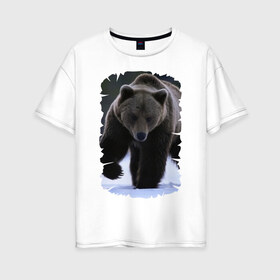 Женская футболка хлопок Oversize с принтом Русский медведь в Кировске, 100% хлопок | свободный крой, круглый ворот, спущенный рукав, длина до линии бедер
 | берлога | животное | зверь | косолапый | медведь | мишка | потапыч | хищник | хозяин тайги