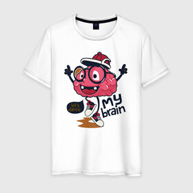 Мужская футболка хлопок с принтом Dancing brain в Кировске, 100% хлопок | прямой крой, круглый вырез горловины, длина до линии бедер, слегка спущенное плечо. | brain | dance