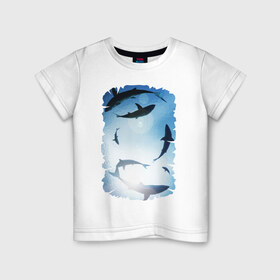 Детская футболка хлопок с принтом Акулы в Кировске, 100% хлопок | круглый вырез горловины, полуприлегающий силуэт, длина до линии бедер | акулы | море