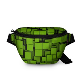 Поясная сумка 3D с принтом Зеленые кубики в Кировске, 100% полиэстер | плотная ткань, ремень с регулируемой длиной, внутри несколько карманов для мелочей, основное отделение и карман с обратной стороны сумки застегиваются на молнию | кубы | текстура