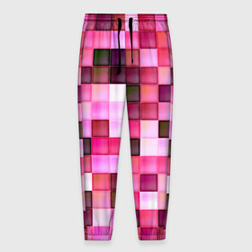 Мужские брюки 3D с принтом Квадрат в Кировске, 100% полиэстер | манжеты по низу, эластичный пояс регулируется шнурком, по бокам два кармана без застежек, внутренняя часть кармана из мелкой сетки | мозаика | плитка | розовый