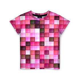 Детская футболка 3D с принтом Квадрат в Кировске, 100% гипоаллергенный полиэфир | прямой крой, круглый вырез горловины, длина до линии бедер, чуть спущенное плечо, ткань немного тянется | мозаика | плитка | розовый