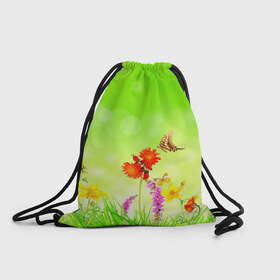 Рюкзак-мешок 3D с принтом Цветы в Кировске, 100% полиэстер | плотность ткани — 200 г/м2, размер — 35 х 45 см; лямки — толстые шнурки, застежка на шнуровке, без карманов и подкладки | бабочка | красивая | насекомые | природа | цветок
