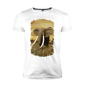 Мужская футболка премиум с принтом Могучий слон в Кировске, 92% хлопок, 8% лайкра | приталенный силуэт, круглый вырез ворота, длина до линии бедра, короткий рукав | elephant | африка | бивни | джунгли | мамонт | савана | сафари | слон | хобот