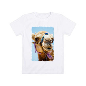 Детская футболка хлопок с принтом Верблюд в Кировске, 100% хлопок | круглый вырез горловины, полуприлегающий силуэт, длина до линии бедер | верблюд | горб | животное | караван | песок | плевок | пустыня