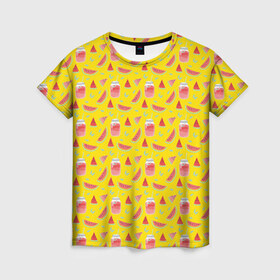 Женская футболка 3D с принтом Арбузы в Кировске, 100% полиэфир ( синтетическое хлопкоподобное полотно) | прямой крой, круглый вырез горловины, длина до линии бедер | арбуз | арбузы | лето