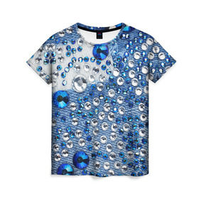 Женская футболка 3D с принтом Джинсовый 3 в Кировске, 100% полиэфир ( синтетическое хлопкоподобное полотно) | прямой крой, круглый вырез горловины, длина до линии бедер | джинсовый | джинсы | стразы