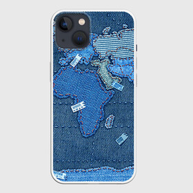 Чехол для iPhone 13 с принтом Джинсовый 4 в Кировске,  |  | джинсовый | джинсы | карта | мир
