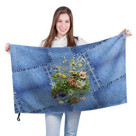 Флаг 3D с принтом Джинсовый 11 в Кировске, 100% полиэстер | плотность ткани — 95 г/м2, размер — 67 х 109 см. Принт наносится с одной стороны | джинсовый | джинсы | цветы