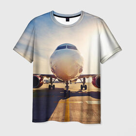 Мужская футболка 3D с принтом Самолет в Кировске, 100% полиэфир | прямой крой, круглый вырез горловины, длина до линии бедер | дорога | летчик | небо | полет | самолет | солнце