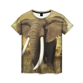 Женская футболка 3D с принтом Могучий слон в Кировске, 100% полиэфир ( синтетическое хлопкоподобное полотно) | прямой крой, круглый вырез горловины, длина до линии бедер | elephant | африка | бивни | джунгли | мамонт | савана | сафари | слон | хобот
