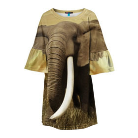 Детское платье 3D с принтом Могучий слон в Кировске, 100% полиэстер | прямой силуэт, чуть расширенный к низу. Круглая горловина, на рукавах — воланы | Тематика изображения на принте: elephant | африка | бивни | джунгли | мамонт | савана | сафари | слон | хобот