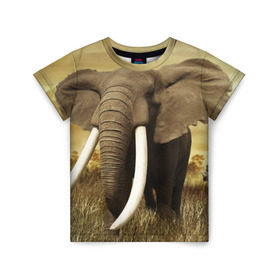 Детская футболка 3D с принтом Могучий слон в Кировске, 100% гипоаллергенный полиэфир | прямой крой, круглый вырез горловины, длина до линии бедер, чуть спущенное плечо, ткань немного тянется | elephant | африка | бивни | джунгли | мамонт | савана | сафари | слон | хобот