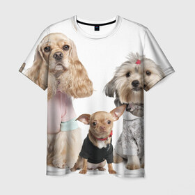 Мужская футболка 3D с принтом Дивные собачки в Кировске, 100% полиэфир | прямой крой, круглый вырез горловины, длина до линии бедер | весёлый | животное | зверёк | игривый | классный | красивый | лучший друг человека | любимец | милый | охрана | пёс | питомец | прикольный | смешной | собака | собачонка | ум | щенок | щеночек