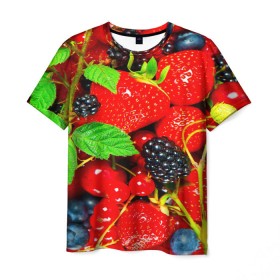 Мужская футболка 3D с принтом Ягоды в Кировске, 100% полиэфир | прямой крой, круглый вырез горловины, длина до линии бедер | малина | ягода | ягодка | ягодная