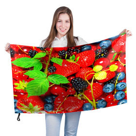 Флаг 3D с принтом Ягоды в Кировске, 100% полиэстер | плотность ткани — 95 г/м2, размер — 67 х 109 см. Принт наносится с одной стороны | малина | ягода | ягодка | ягодная