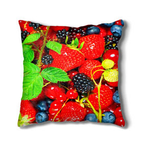 Подушка 3D с принтом Ягоды в Кировске, наволочка – 100% полиэстер, наполнитель – холлофайбер (легкий наполнитель, не вызывает аллергию). | состоит из подушки и наволочки. Наволочка на молнии, легко снимается для стирки | малина | ягода | ягодка | ягодная