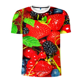 Мужская футболка 3D спортивная с принтом Ягоды в Кировске, 100% полиэстер с улучшенными характеристиками | приталенный силуэт, круглая горловина, широкие плечи, сужается к линии бедра | малина | ягода | ягодка | ягодная