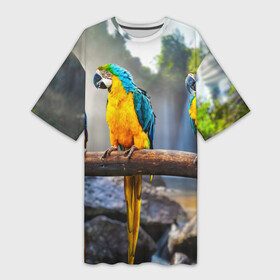 Платье-футболка 3D с принтом Экзотические попугаи в Кировске,  |  | джунгли | клюв | острова | перья | попугай | птица | тропики | экзотика