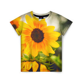 Детская футболка 3D с принтом Подсолнухи в Кировске, 100% гипоаллергенный полиэфир | прямой крой, круглый вырез горловины, длина до линии бедер, чуть спущенное плечо, ткань немного тянется | лето | подсолнух | солнце | цветы