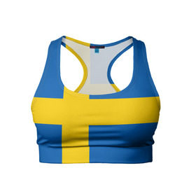 Женский спортивный топ 3D с принтом Швеция в Кировске, 82% полиэстер, 18% спандекс Ткань безопасна для здоровья, позволяет коже дышать, не мнется и не растягивается |  | сборная | футбол