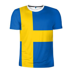 Мужская футболка 3D спортивная с принтом Швеция в Кировске, 100% полиэстер с улучшенными характеристиками | приталенный силуэт, круглая горловина, широкие плечи, сужается к линии бедра | Тематика изображения на принте: сборная | футбол