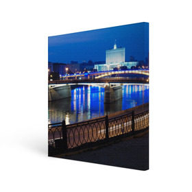Холст квадратный с принтом Москва в Кировске, 100% ПВХ |  | moscow | город | ночной | пейзаж