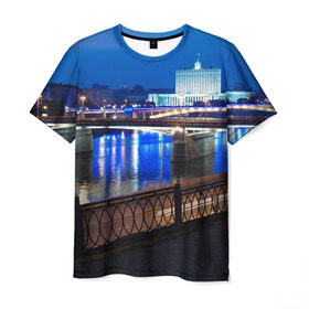 Мужская футболка 3D с принтом Москва в Кировске, 100% полиэфир | прямой крой, круглый вырез горловины, длина до линии бедер | Тематика изображения на принте: moscow | город | ночной | пейзаж