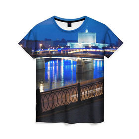Женская футболка 3D с принтом Москва в Кировске, 100% полиэфир ( синтетическое хлопкоподобное полотно) | прямой крой, круглый вырез горловины, длина до линии бедер | moscow | город | ночной | пейзаж