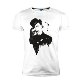 Мужская футболка премиум с принтом Marilyn Manson в Кировске, 92% хлопок, 8% лайкра | приталенный силуэт, круглый вырез ворота, длина до линии бедра, короткий рукав | Тематика изображения на принте: manson | marilyn | менсон | мерлин мэнсон | мэнсон