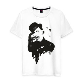 Мужская футболка хлопок с принтом Marilyn Manson в Кировске, 100% хлопок | прямой крой, круглый вырез горловины, длина до линии бедер, слегка спущенное плечо. | manson | marilyn | менсон | мерлин мэнсон | мэнсон
