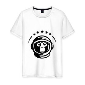 Мужская футболка хлопок с принтом Обезьяна космонавт в Кировске, 100% хлопок | прямой крой, круглый вырез горловины, длина до линии бедер, слегка спущенное плечо. | космос