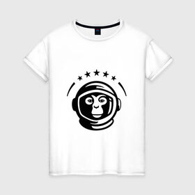 Женская футболка хлопок с принтом Обезьяна космонавт в Кировске, 100% хлопок | прямой крой, круглый вырез горловины, длина до линии бедер, слегка спущенное плечо | космос