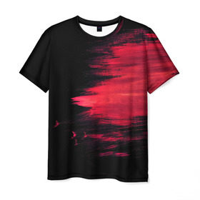 Мужская футболка 3D с принтом Краска в Кировске, 100% полиэфир | прямой крой, круглый вырез горловины, длина до линии бедер | красный | потертости | черный