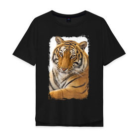 Мужская футболка хлопок Oversize с принтом Тигр (retro style) в Кировске, 100% хлопок | свободный крой, круглый ворот, “спинка” длиннее передней части | tiger | дикая кошка | тигр | хищник