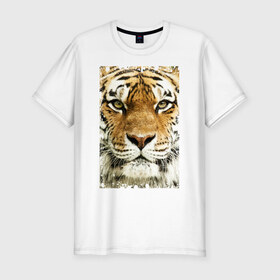 Мужская футболка премиум с принтом Тигр (retro style) в Кировске, 92% хлопок, 8% лайкра | приталенный силуэт, круглый вырез ворота, длина до линии бедра, короткий рукав | tiger | дикая кошка | тигр | хищник