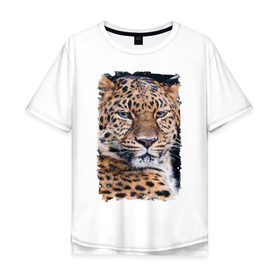Мужская футболка хлопок Oversize с принтом Леопард (retro style) в Кировске, 100% хлопок | свободный крой, круглый ворот, “спинка” длиннее передней части | 