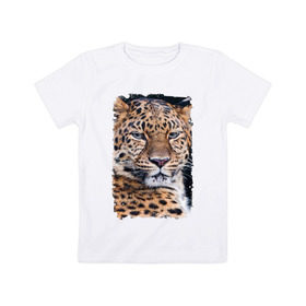 Детская футболка хлопок с принтом Леопард (retro style) в Кировске, 100% хлопок | круглый вырез горловины, полуприлегающий силуэт, длина до линии бедер | 