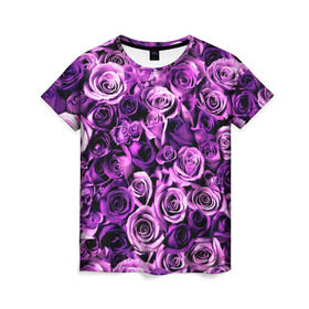 Женская футболка 3D с принтом Цветочки в Кировске, 100% полиэфир ( синтетическое хлопкоподобное полотно) | прямой крой, круглый вырез горловины, длина до линии бедер | Тематика изображения на принте: роза | сиреневый | фиолетовый | цветы